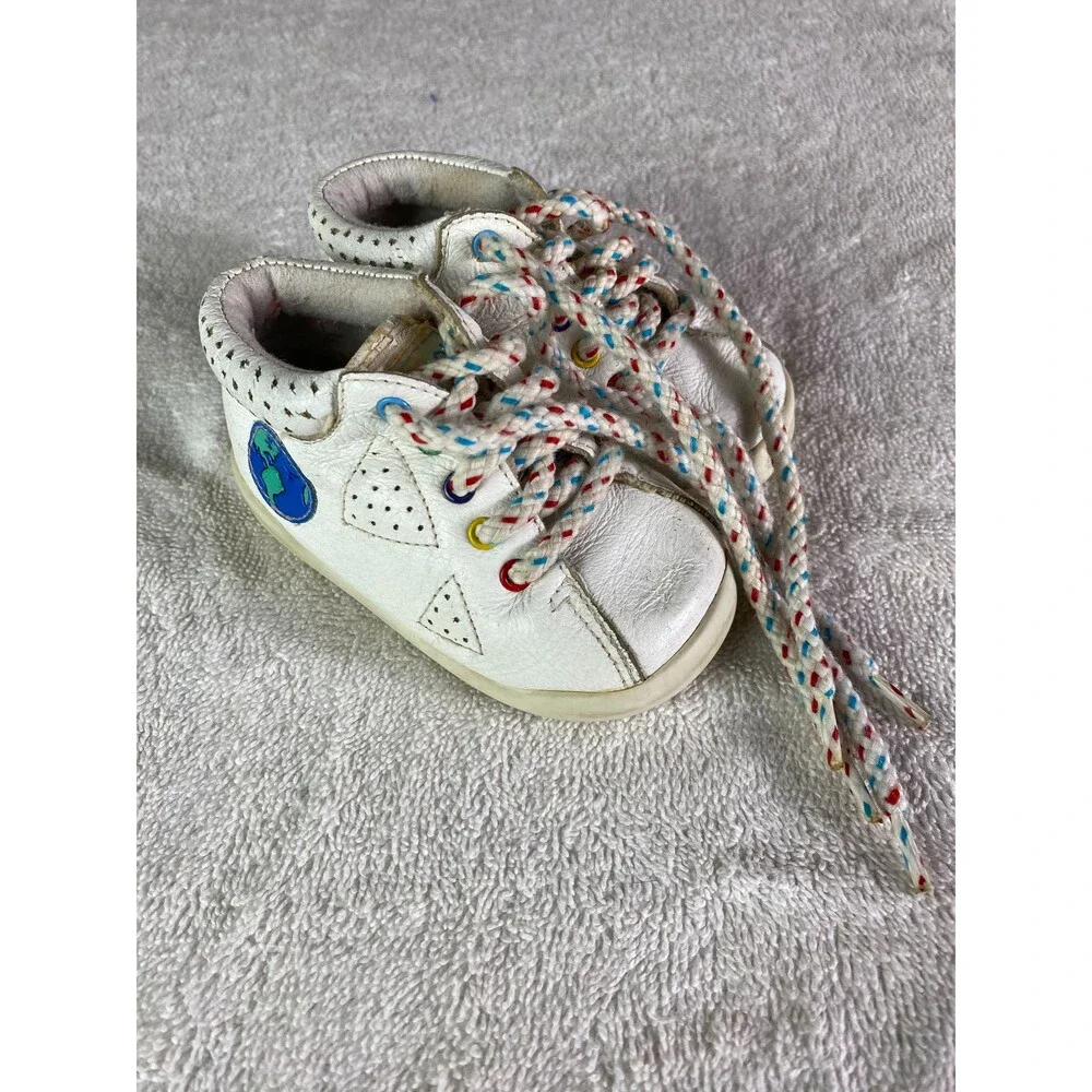 Vintage 1994 Playskool Baby Toddler Shoes Size 3 White Leather Earth Globe Laces